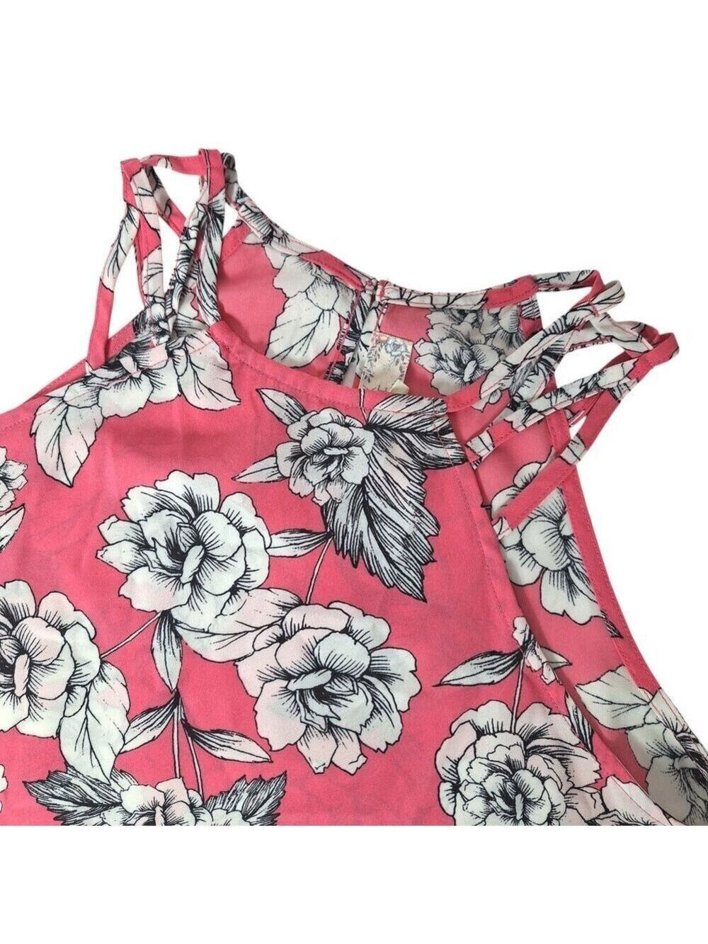 Pink Rose Floral Halter Top Blouse Womens Small